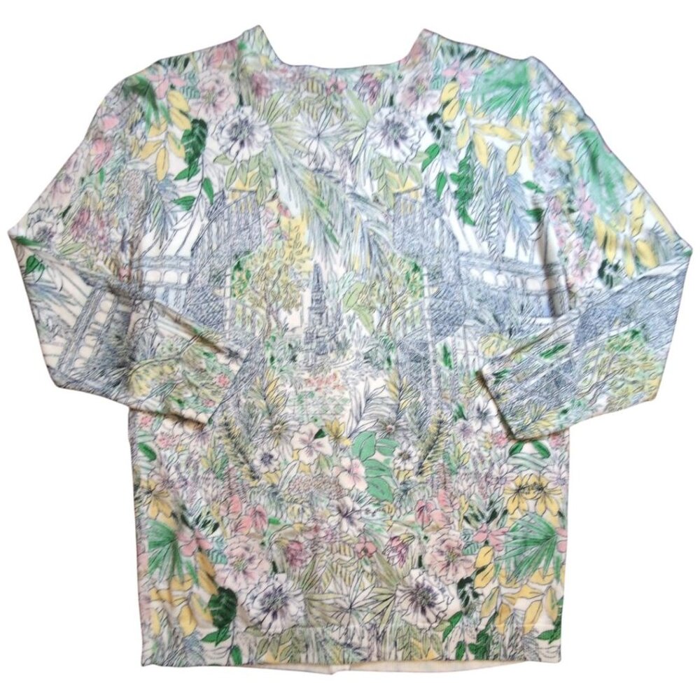 Talbots Cardigan Womens XS Floral Botanical Lightweight Sweater Pastel Statement - Picture 2 of 7